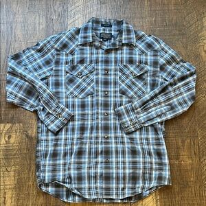Pendleton Blue and Brown Plaid Casual Button Down Shirt